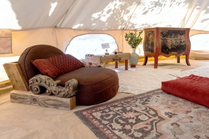Image of interior of glamping tent